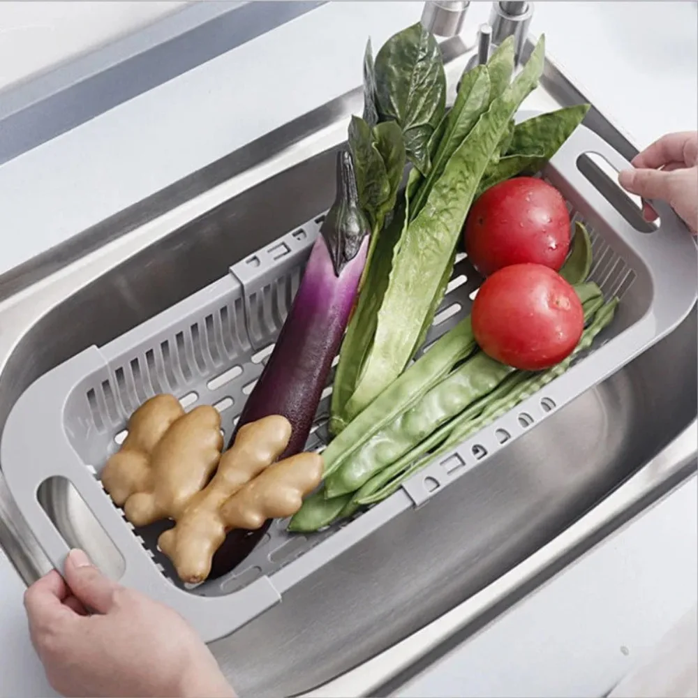 Gifts PP Retractable Drain Basket Multifunctional Thick Cutout Basket Durable Washing Basin Storage Rack