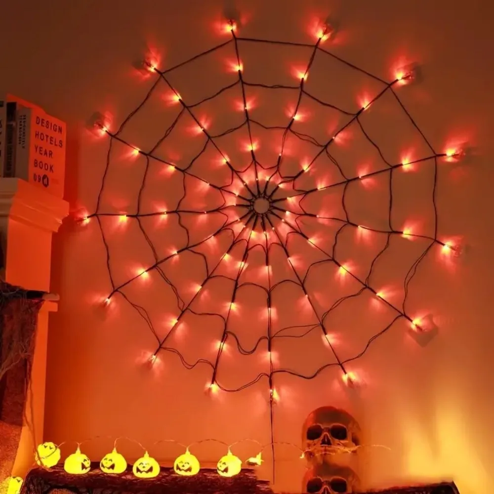 1 Buah 70LED Halloween Remote Control USB Tali Lampu Jaring Laba-laba, 8 Mode Remote Control, Digunakan untuk Liburan, Dekorasi Pesta