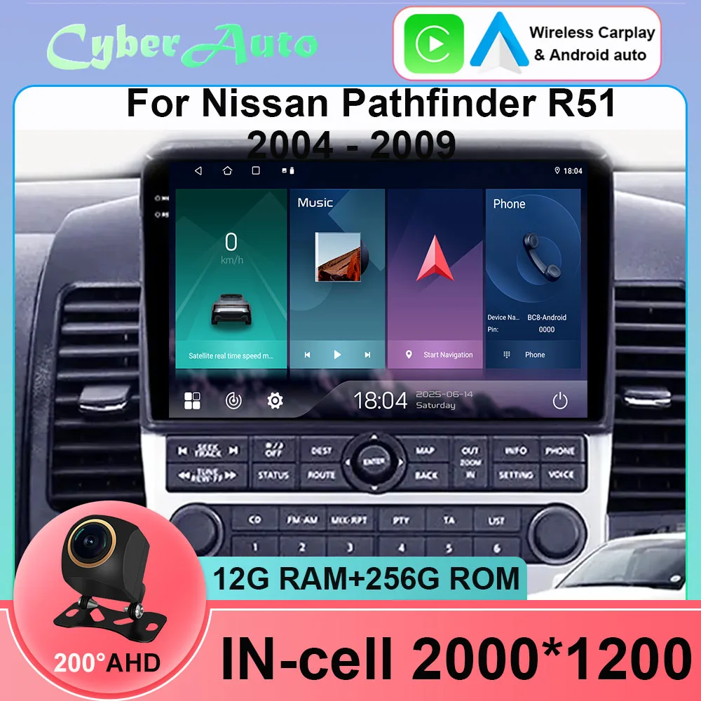 Android 15 For Nissan 2004 - 2009 Pathfinder R51 2K QLED CarPlay Auto Car Radio Multimedia Video Player GPS stereo Head Unit 5G