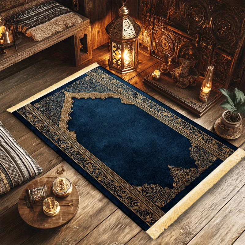 Hot Sale Polyester Muslim Prayer Rug, Portable Non-Slip Islamic Salah Mat, Soft Foldable Worship Carpet for Home Travel Ramadan
