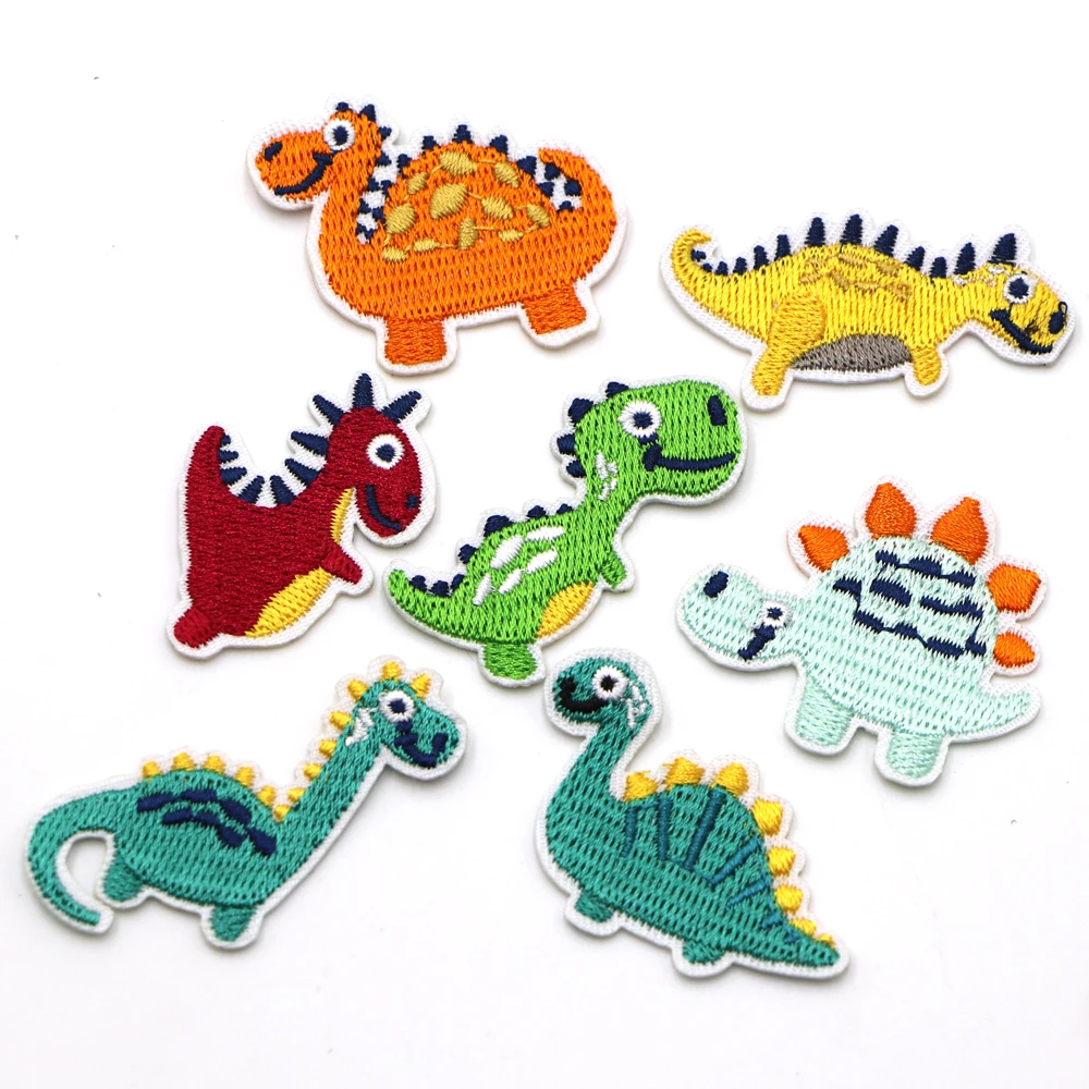 New Arrival 7Pc/Lot Mixed Colors Dinosaur Embroidered Patches Iron On Cartoon Colorful Patches For Clothing Motif Applique