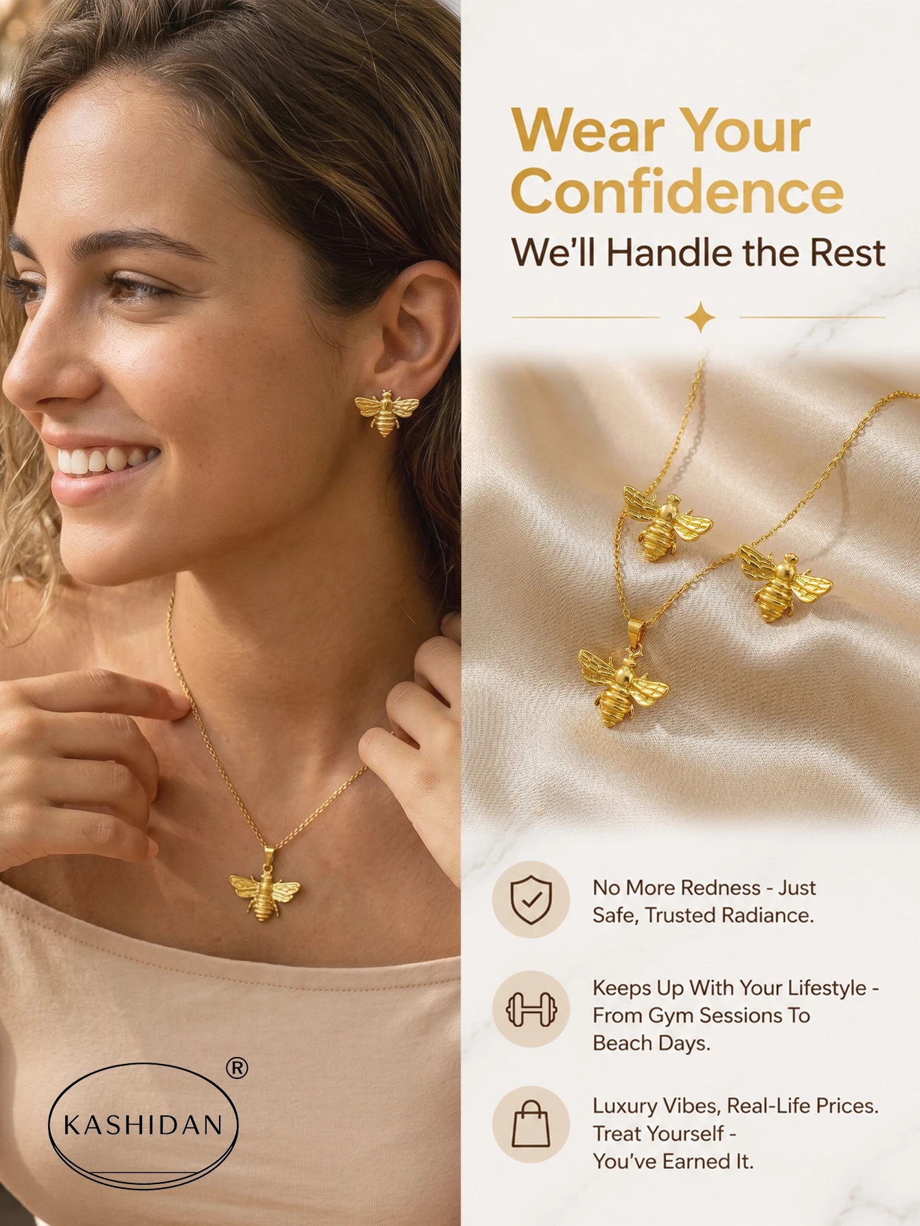 Fashion Stainless Steel Jewelry Set for Women Cute Honey Bee Pendant Necklace Textured Bumblebee Stud Earrings Bijoux