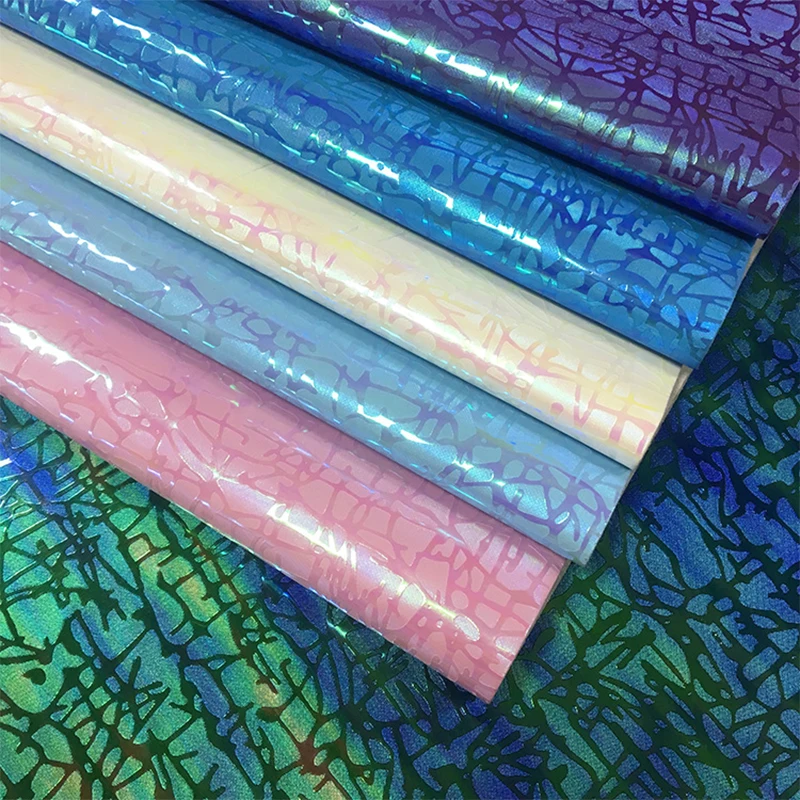 

Texture Embossed PU Holographic Mirror Reflective Faux Leather Fabric Sheet for Making Earring/DIY Accessories/Clothing 46*135CM