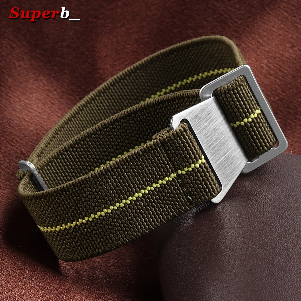 60s French Troops Parachute Bag Elastic Watch Strap 18mm 20mm 22mm Nylon Watch Band Man's Universal Ballistic Fabric Wristband