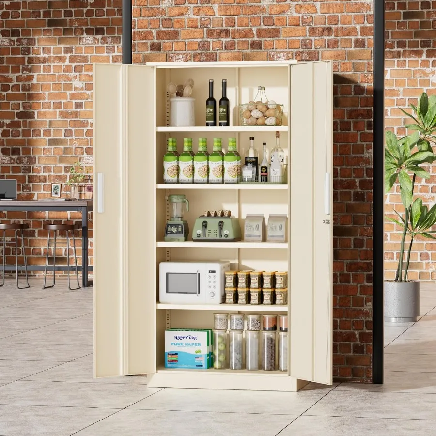 خزانة تخزين معدنية 72 خزانة تخزين جراج معدنية بقفل مع أبواب و4 أرفف قابلة للتعديل خزانة فولاذية قابلة للقفل لـ Ho #2