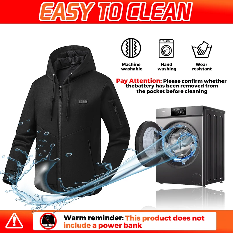 26-Zonen-Heizjacke, USB-elektrisch beheizter Hoodie, 3 Temperaturstufen, Winter-Wärmejacke, Outdoor-Ski- und Wanderbekleidung, Unisex – Detail 7