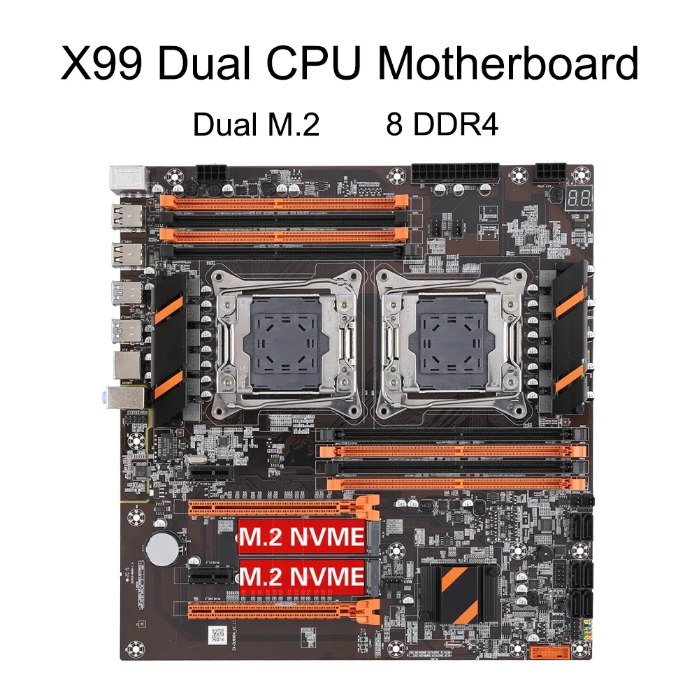 X99 Dual CPU Motherboard LGA 2011 V3 2011-3 Xeon 8 x DDR4 Memory Qual Channel Dual PCI-E SATA 3 Dual M.2 NVME Support E5 Series