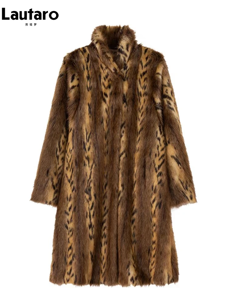 

Пальто Lautaro осенне-зимнее, теплое, с ярким леопардовым принтом, из искусственного меха, женское, с воротником-стойкой, элегантное, роскошное, шикарное, пушистое