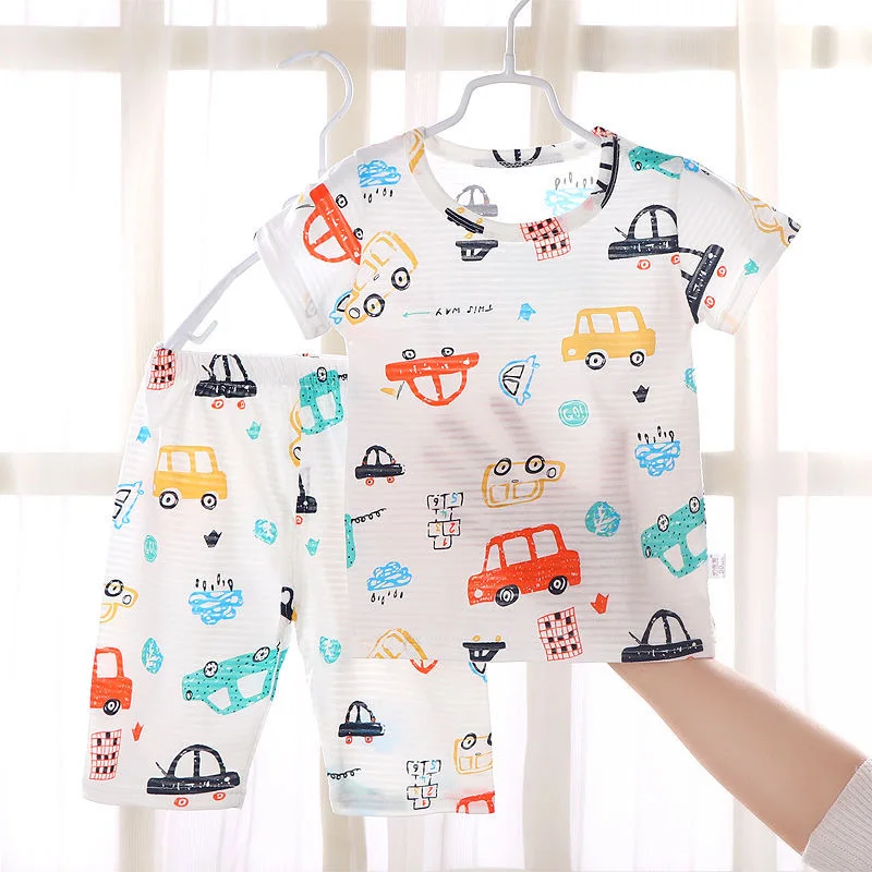 2023 New Children\'s Short-sleeved Shorts Summer Babys Girls Pajamas Set Baby Home Clothes Kids Thin Half-sleeves Clothing Set