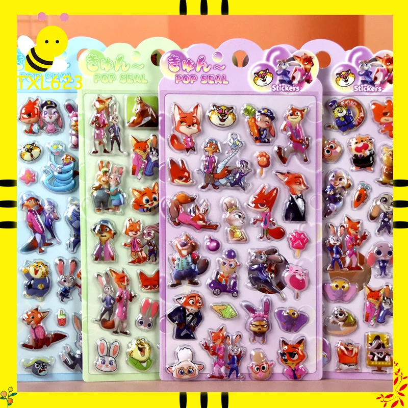 Zootopia autocollants 3D dessin animé mignon amusant creux en relief décor pour bouteilles d'eau cahiers fabrication de cartes-cadeaux à thème animal fou