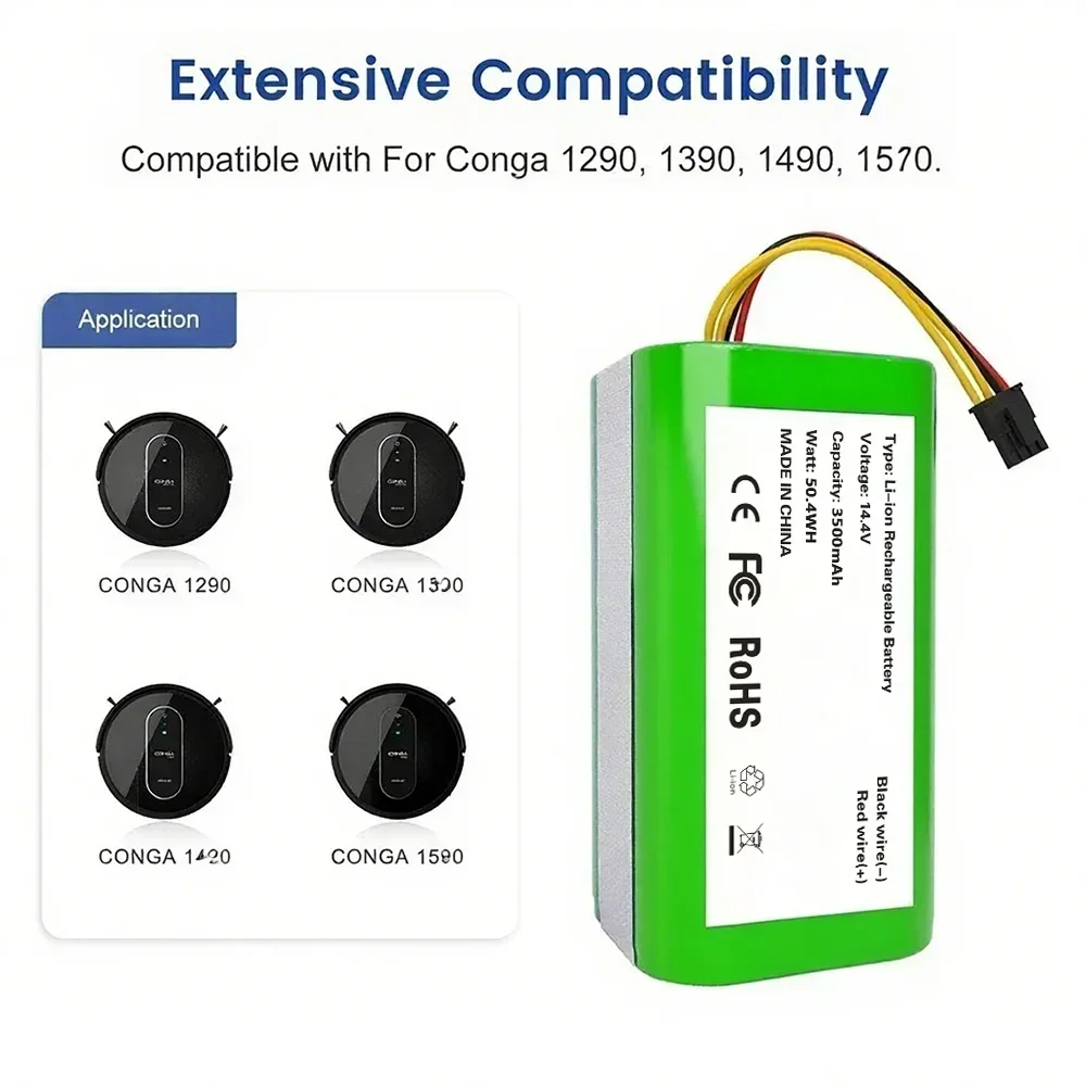 

Replacement 3500mAh Li-ion Battery Pack 14.4V for Conga 1290 1390 1490 1590 Vacuum Cleaner Genio Deluxe 370 Gutrend Echo 520