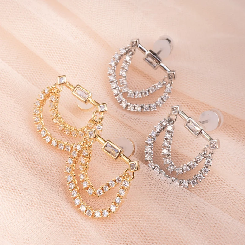 

2026 New Design Fashion Cz Chain Tassel Dangle Earring with Gold Silver Plated Multi Chain Drop Earrings for Women Jewelry