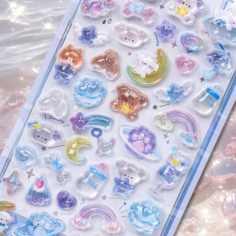 1/3/5 ورقة مزيج عشوائي نمط ثلاثية الأبعاد الإغاثة ملصق لطيف الحيوان الدب القط ديناصور الكلب الفرخ سجل القصاصات ملصقات تنقش الزخرفية ZYF #3