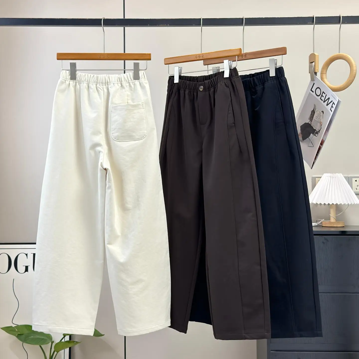 Commuter Style Elastic Waist Soft Skin Cotton Lyocell Straight Leg Slimming Casual Nine-Piece Pants for Women