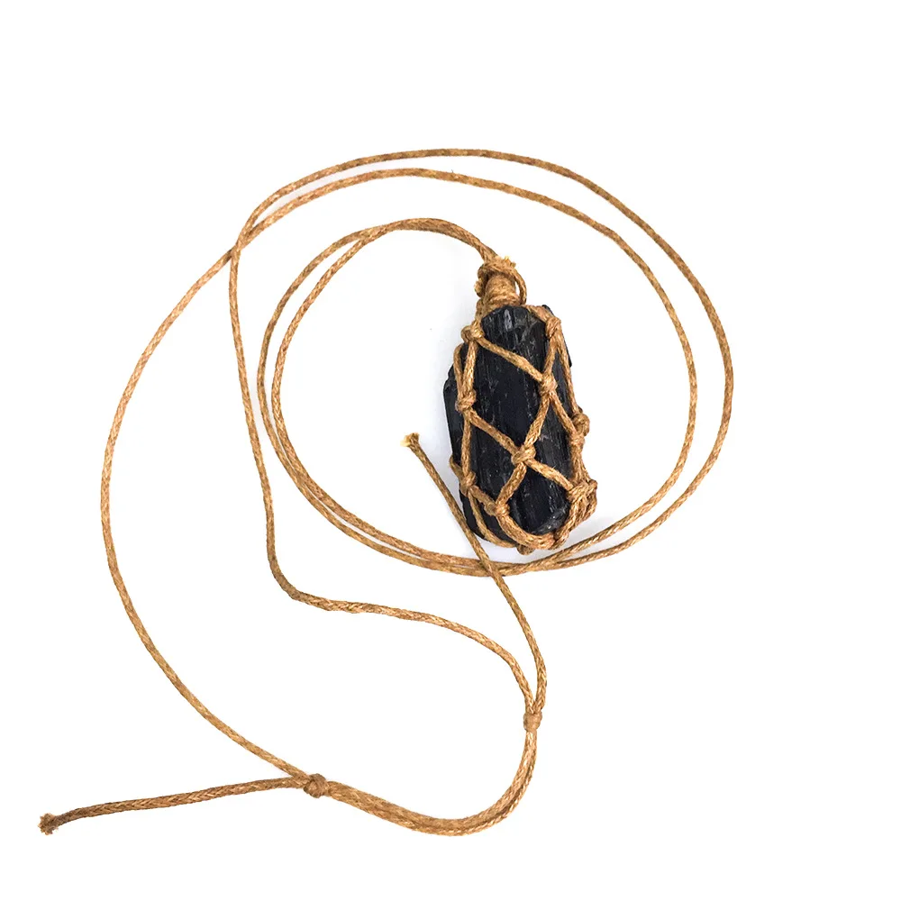 1Pc Natural Raw Black Tourmaline Healing Chakra Pendant Negative Energy Cleanser Relieve Stress Hand Braided Necklace