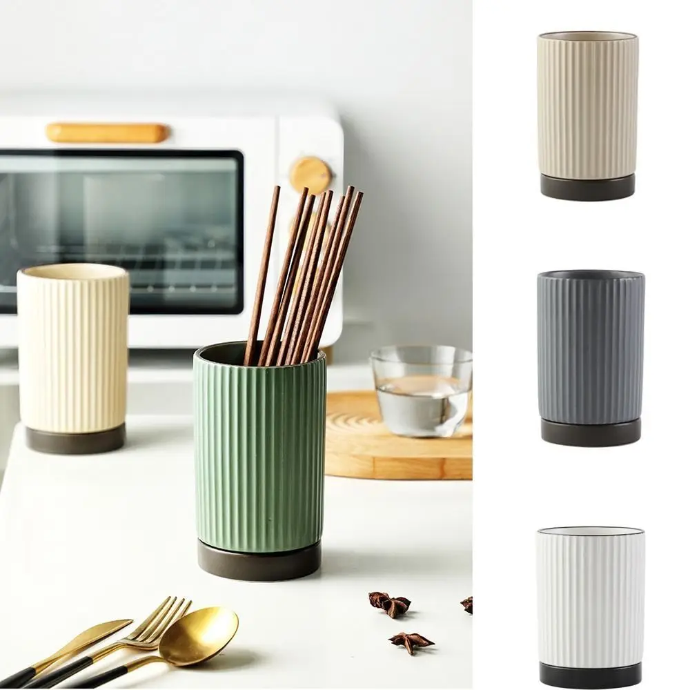 Ceramic Utensil Holder Deep and Stable Striped Series Cooking Utensil Crock Extra Large Drain Tray Kitchen Interior Organizer