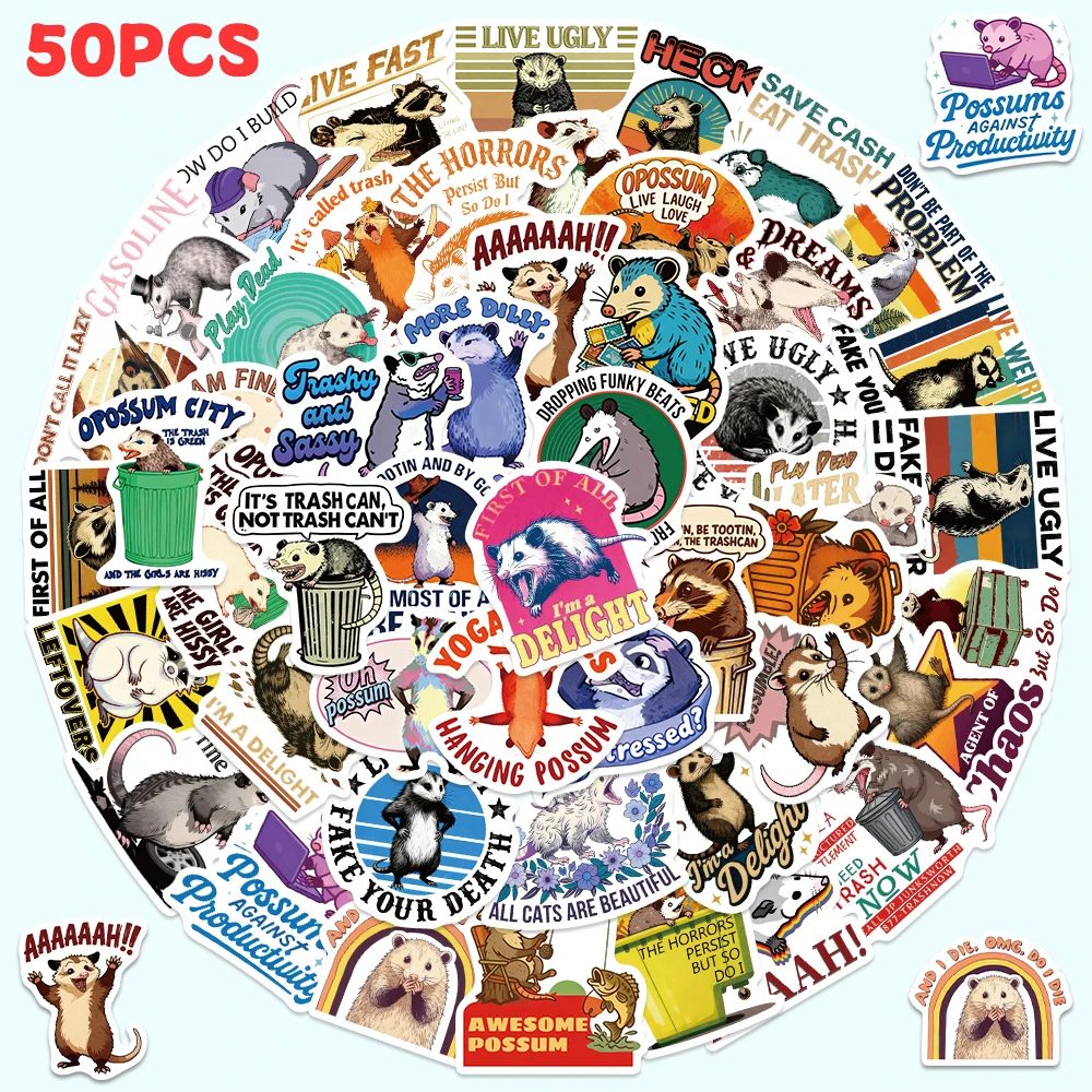 50 Stück Cartoon-Possum-Aufkleber, niedliche lustige Aufkleber für Tagebuch, Kühlschrank, Schrank, Geldbörse, Rucksack, Umschlag, Etikett, Magazin, DIY-Aufkleber