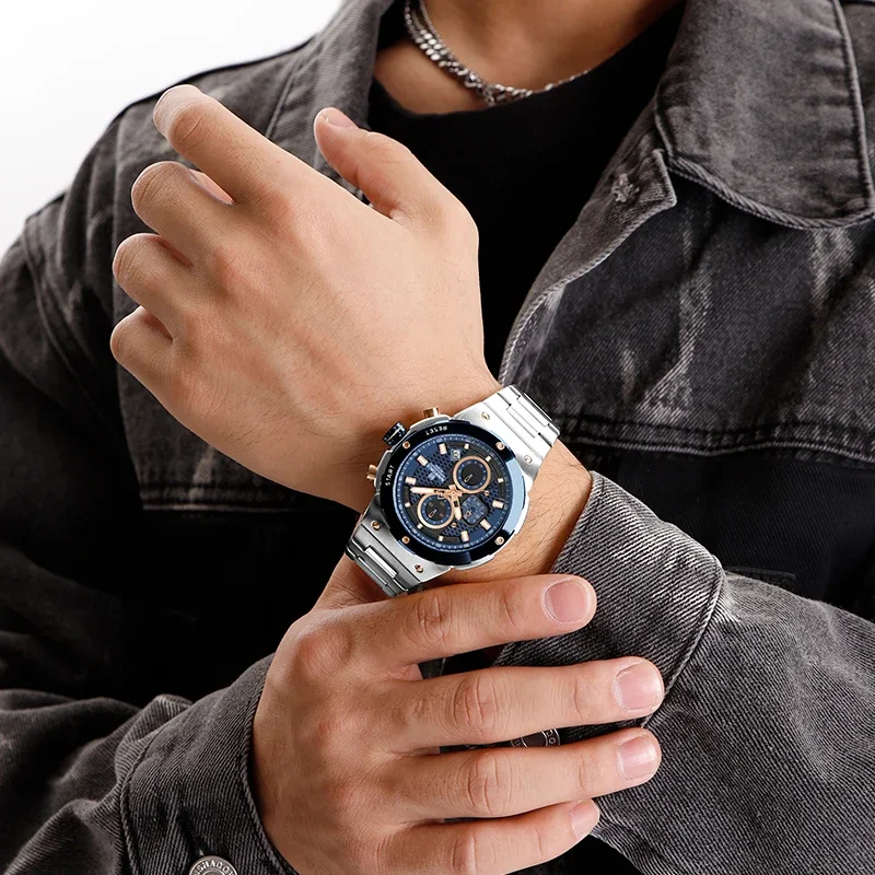 Nuovo stile NAVIFORCE cinturino in acciaio inossidabile da uomo cronografo orologio casual selvaggio impermeabile per uomo sportivo orologio da polso maschile al quarzo