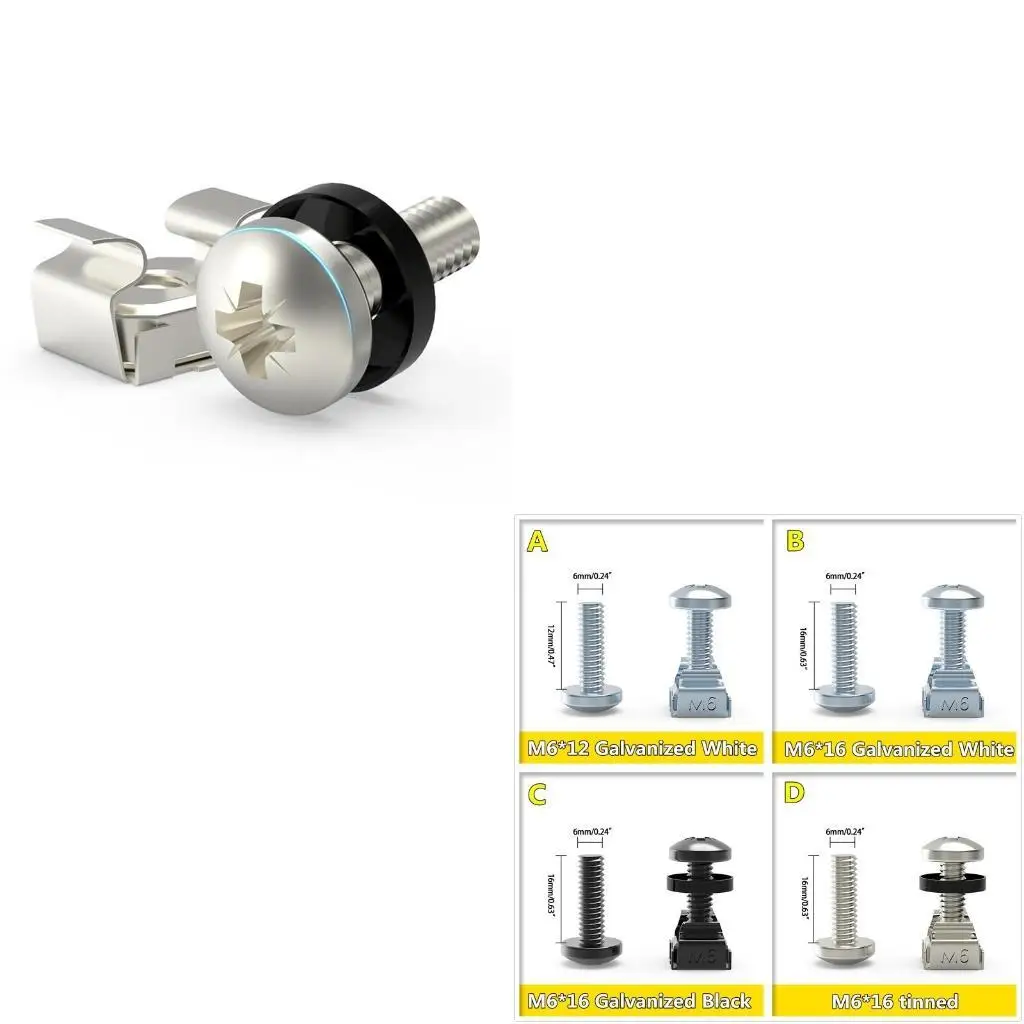 

Rack Mount Screw Square-Hole Screws Washers Set Rack Server Cabinets Server Shelves Mounting M6x12mm M6x16mm