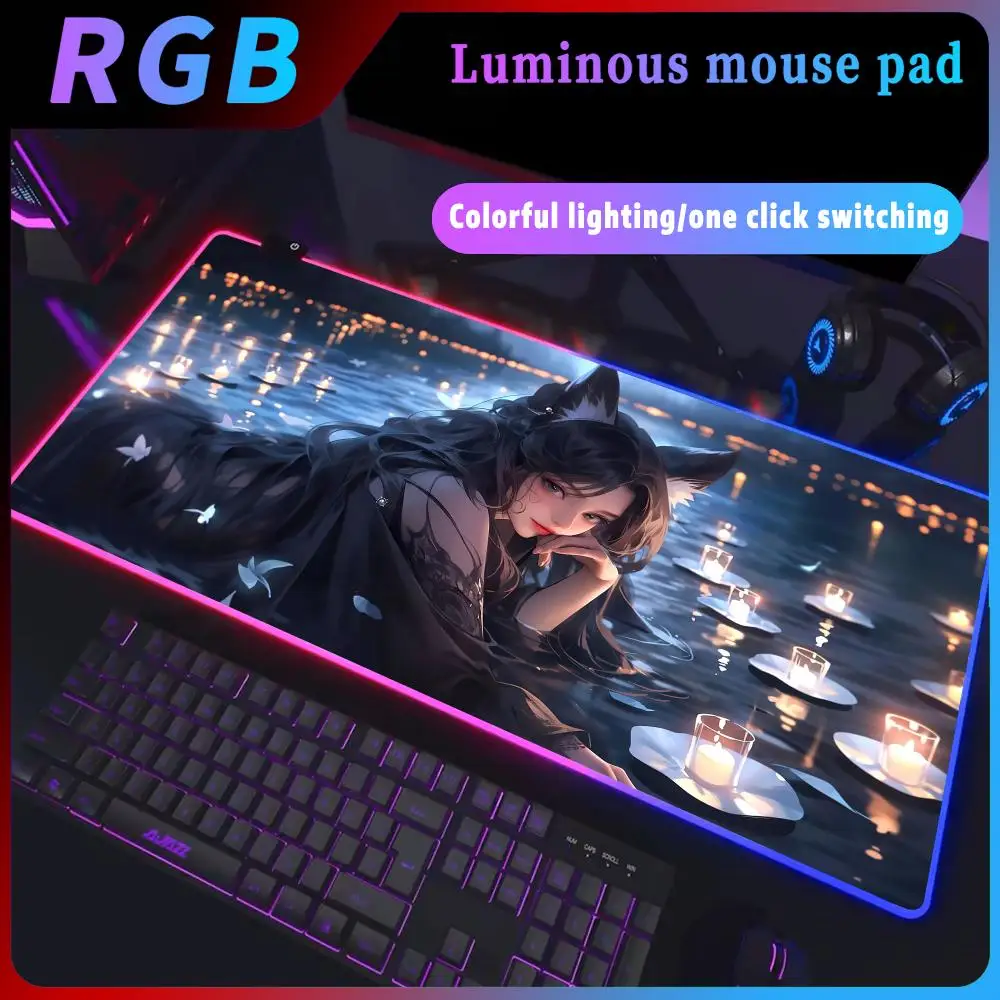 Rgb Anime girl Ali Mouse Pad Gamer LOL Gaming Table Kawaii Deskmat Keyboard Pc Complete Rug Office Back Light  Xxl Company Mats