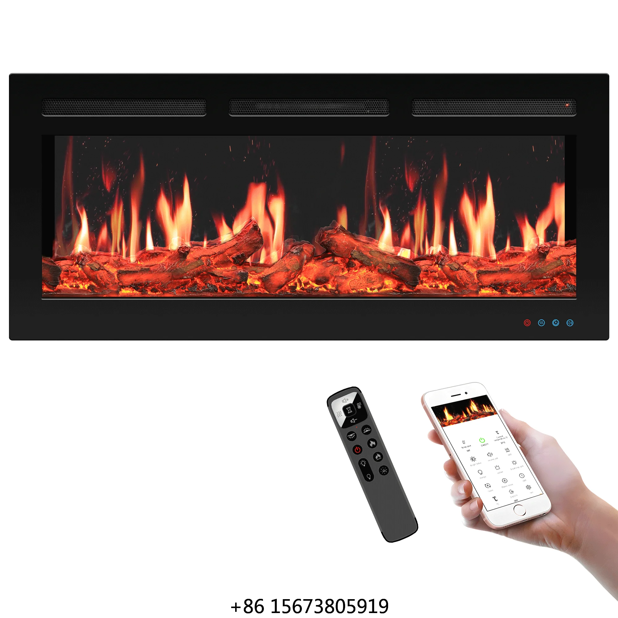 Smart 3D Electric Fireplace Modern Built-In LCD Screen Remote Control Easy Insert Cars s Hotels Indoors Metal