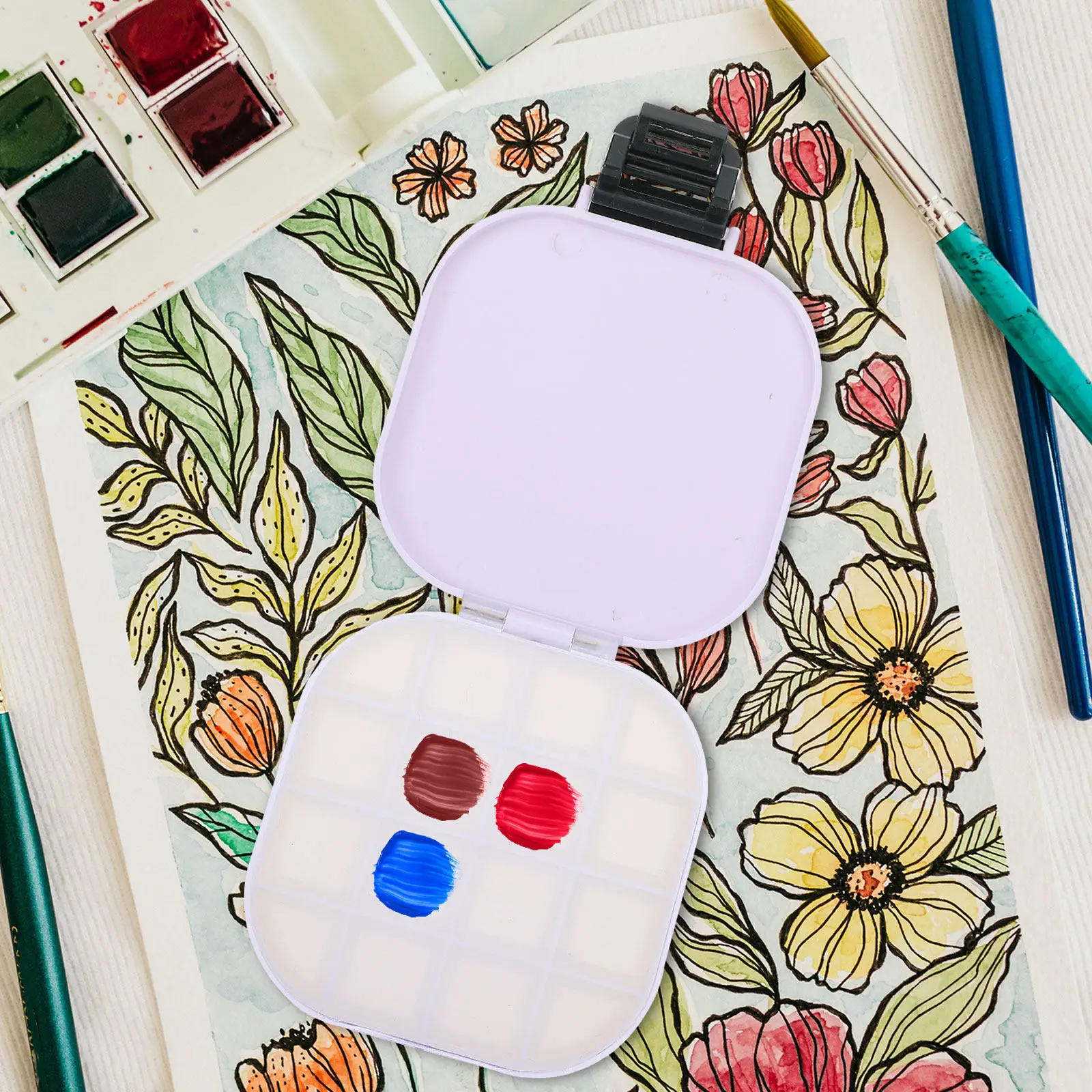 

Набор из 2 шт. коробок для акварельных красок: 16-секционный лоток для смешивания, палитра для демонстрации цветов для рисования, живописи, поделок