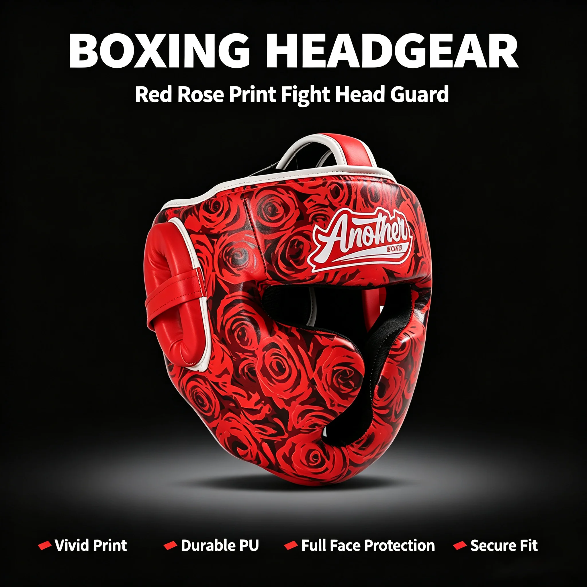 Protector de Cabeza para Boxeo Red Rose, Duradero, Acolchado de PU, Ajustable, para MMA, Muay Thai, Kickboxing, Sparring y Entrenamiento