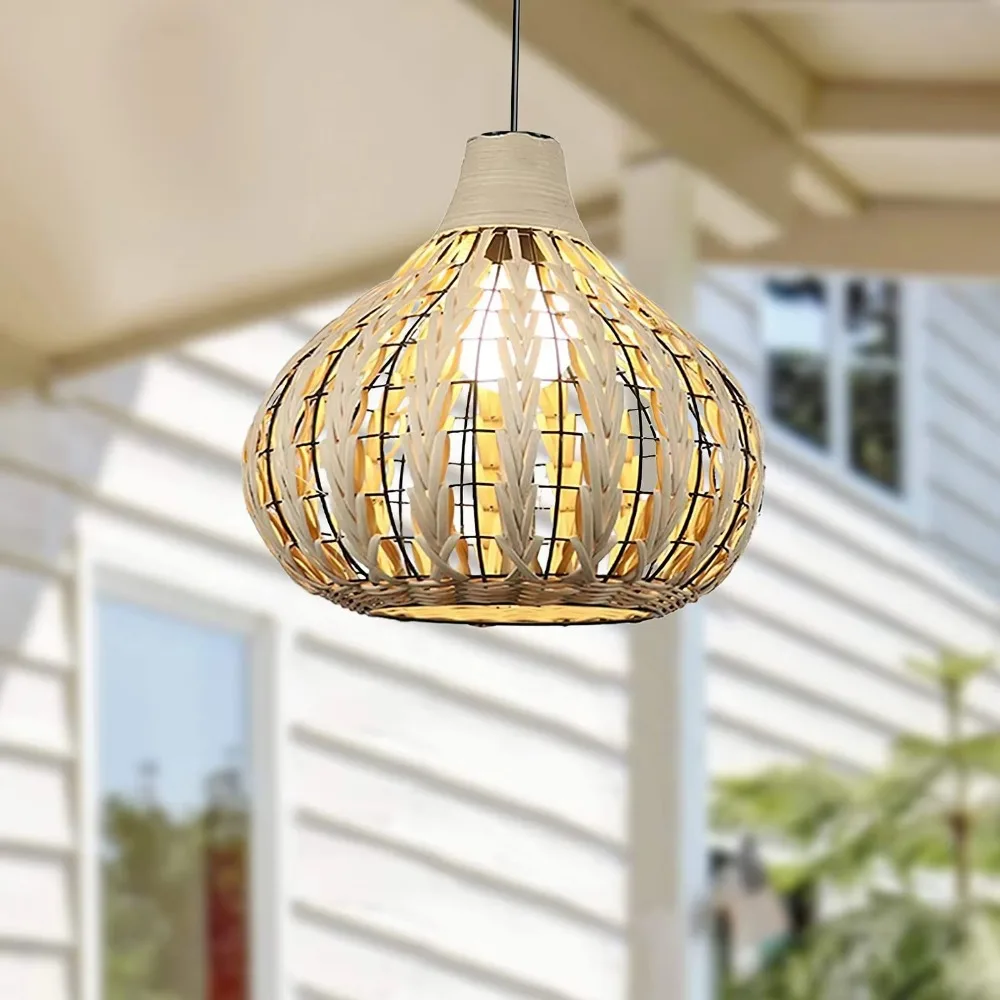 Minimalist 35CM Wicker Pendant Light Woven Shade E27 for Kitchen Island Counter Beige Adjustable Hanging Chain Cord Dia.35cm