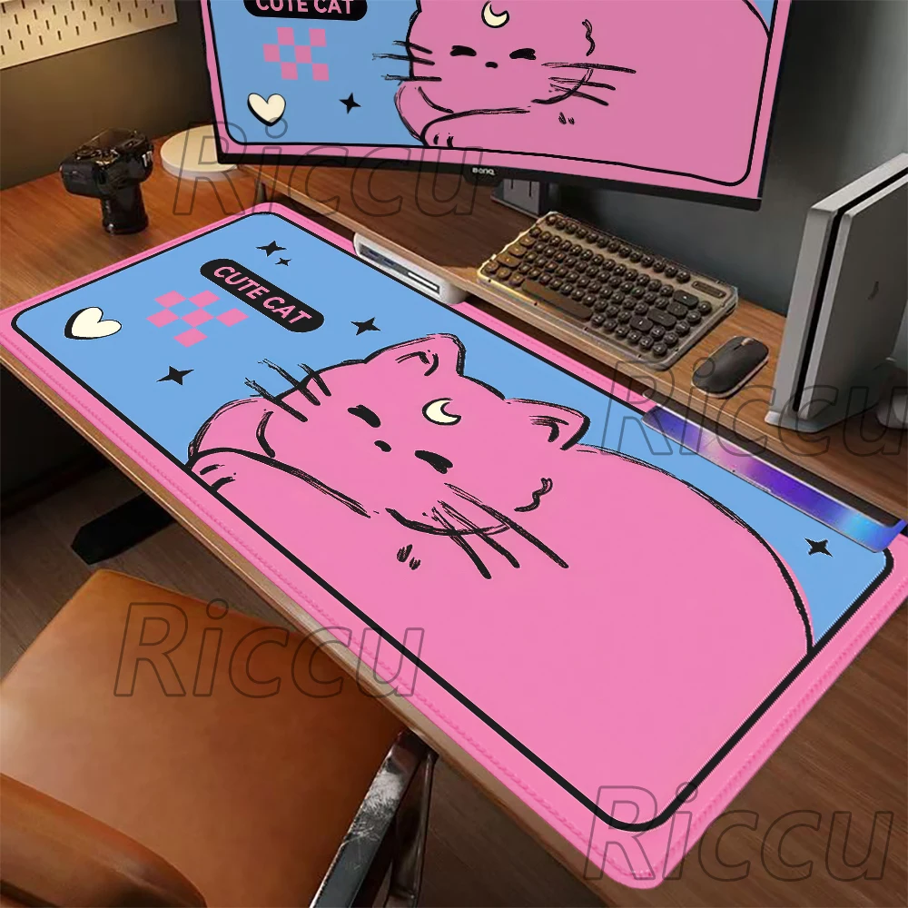 comic Cute Black Cat Large Gaming Mouse pad Keyboard Gamer Mouse Pad E-Sports Speed Desk Mat Anime Lucky Cat Extended Mouse Mats