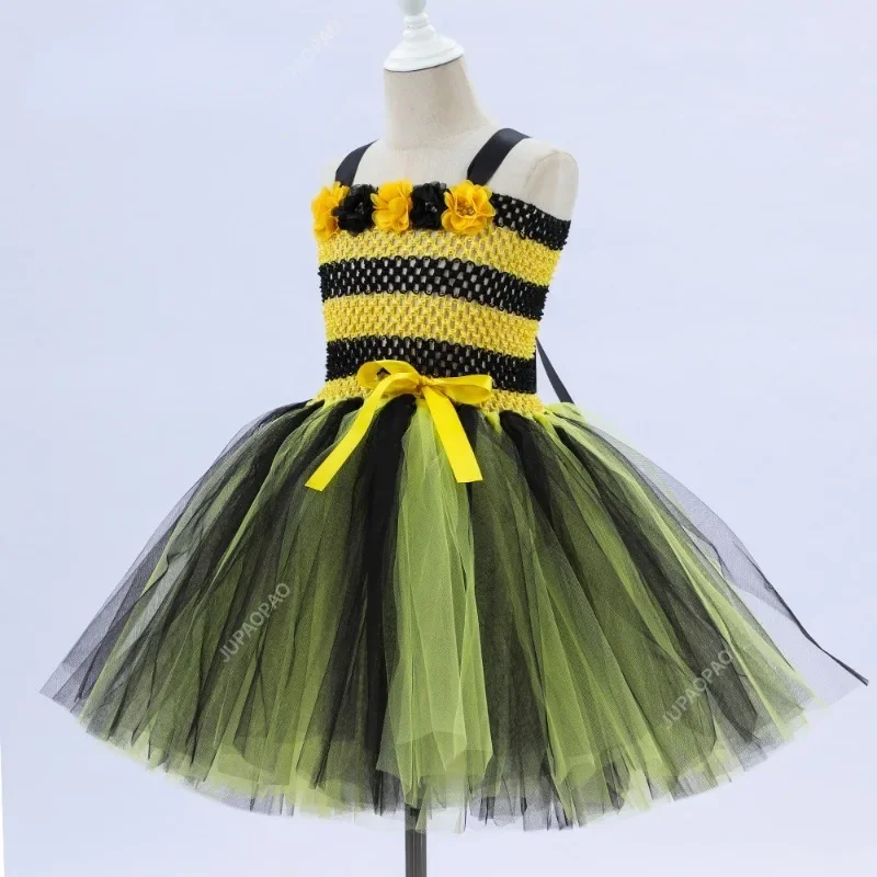 Little Bee Tutu Dress for Girls Halloweeen Cosplay Costume Tulle Flowers Kids Holiday Party Honeybee Fairy Fancy Dress Up Outfit