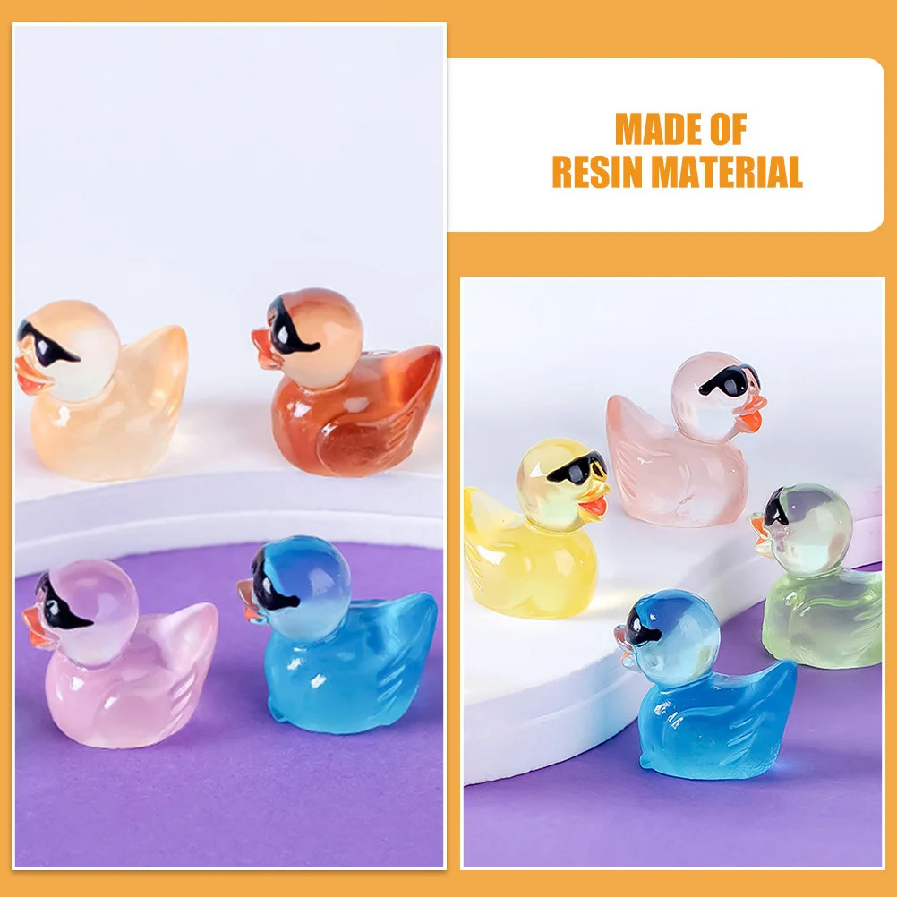 

60 Pcs Duck Statue in Luminous Sunglasses Tiny Animal Figurines Garden Ornaments Resin Mini Miniature Things for Dollhouse