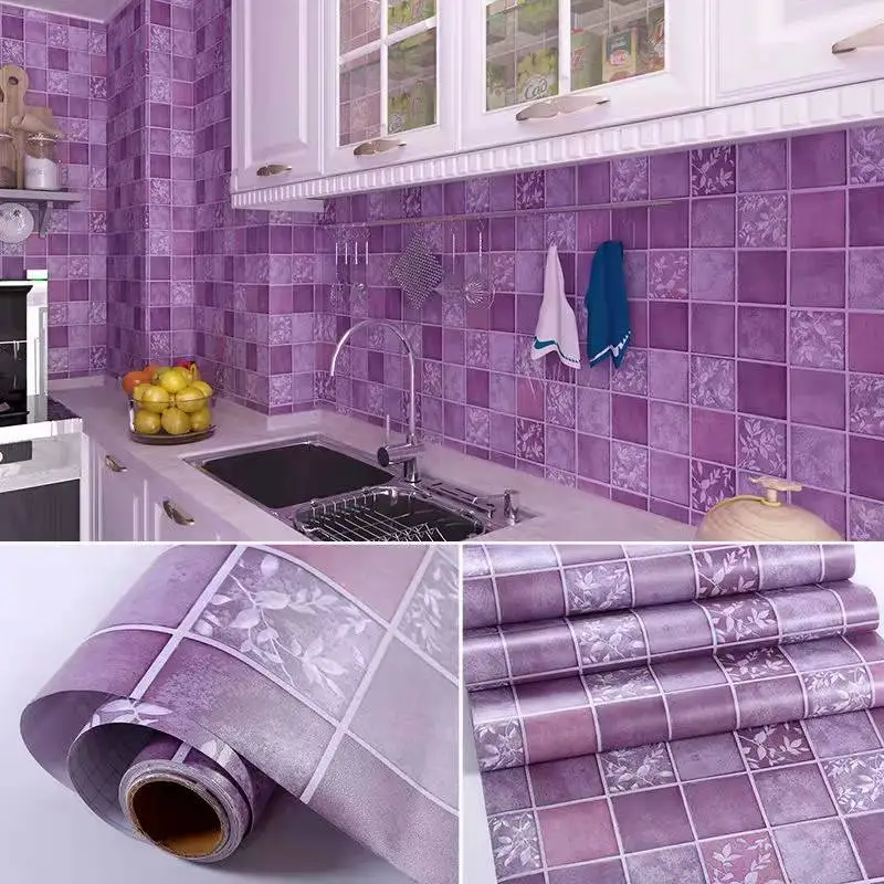 Self-adhesive Kitchen Oilproof Wallpaper Roll Toilet Bathroom Decoration Living Room Waterproof Tiles Sticker PVC Wall Stickers