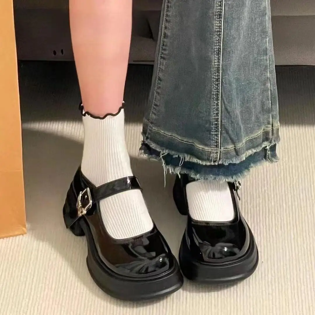 

Women's Mary Jane Leather Shoes Spring/Autumn Thick Heeled Platform Lolita Shoes Zapatos Mujer Japanese Students Uniform Shoes