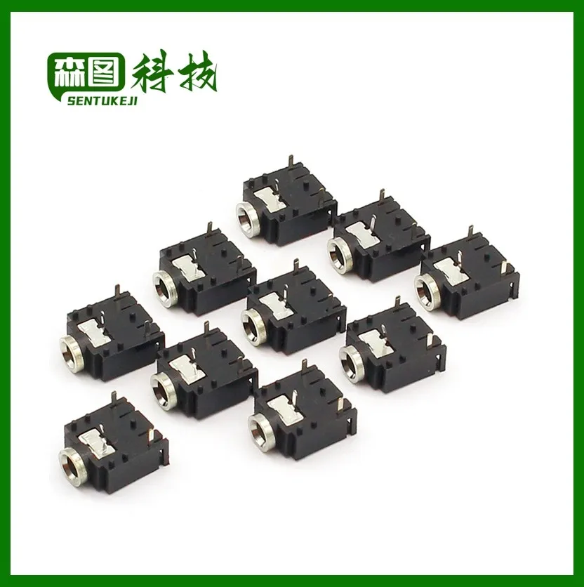 Conector de Audio de 3 pines, 10 piezas, 3,5mm, montaje en Panel PCB para auriculares con PJ-324M de tuerca