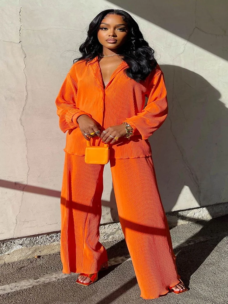 

New Street Women's Set Long Sleeve Shirt Tops and Wide Leg Pants Elegant Tracksuit Two Piece Set Sweatsuit Fitness Outfits