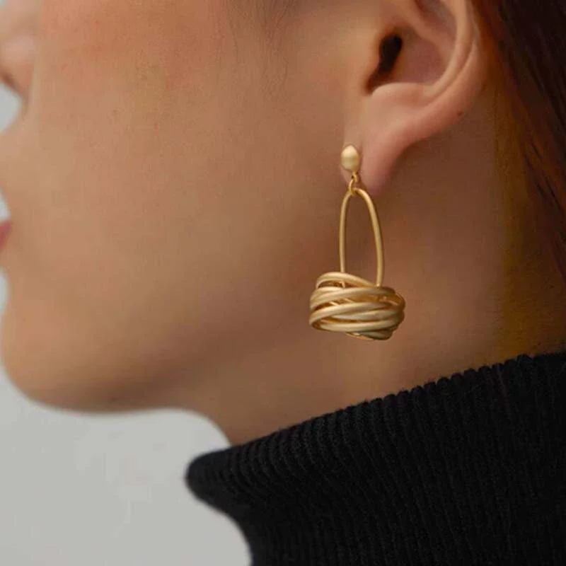 French Temperament Matte Gold Color Basket Drop Earrings For Women Fashion Handmade Jewelry Gift Party Music Festival