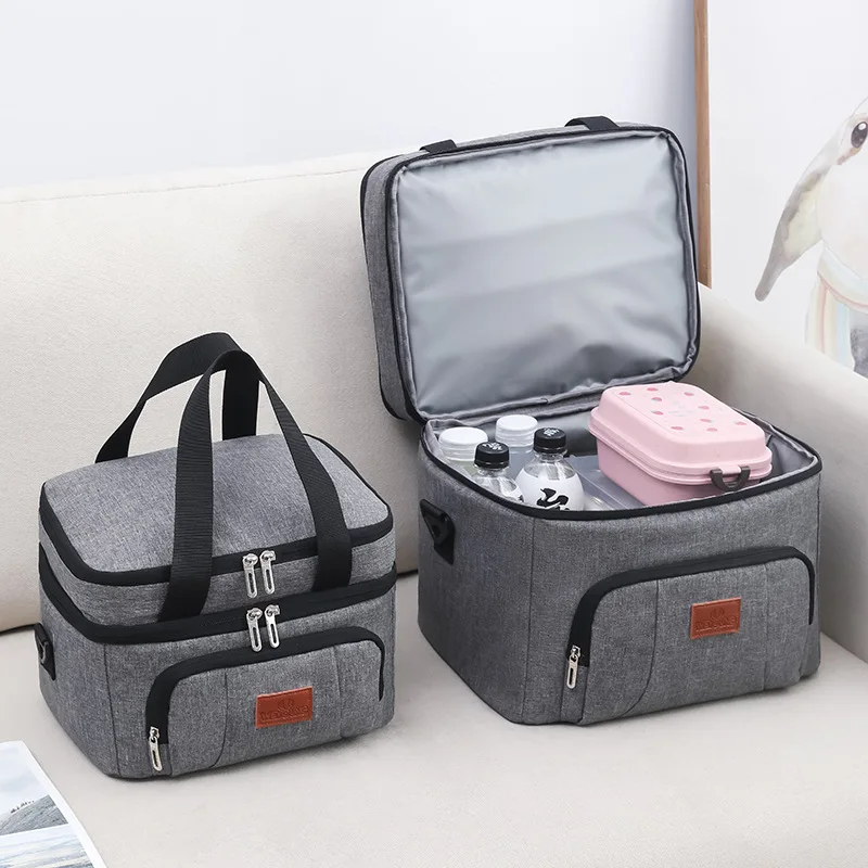 Large Capacity Double Layer Insulation Bento Lunch Bag Portable Picnic Cooler Ice Pack Waterproof Food Thermal Lunchbox Bags