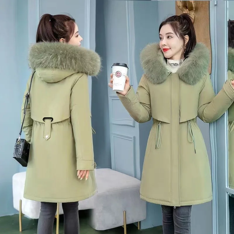 2023 oversize 6XL damska Parka zimowa nowa luźne, z wełny kurtka damska gruba kurtka z kapturem damska ciepła watowana długa kurtka typu Parka na śnieg