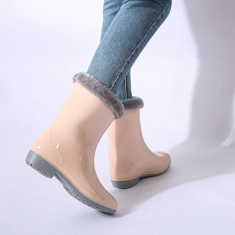 Mid-calf Rain Boots Women Platform Rubber Shoe Fashion Outdoor Slip on Rain Shoes Boots for Women Waterproof Work Botines Mujer