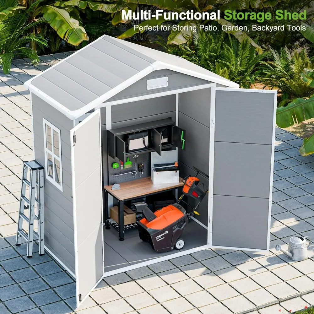 Storage Shed,6X3Ft Resin Outdoor Storage Shed with Floor & Lockable Doors,All Weather Plastic Lean to Shed with Window and Vents