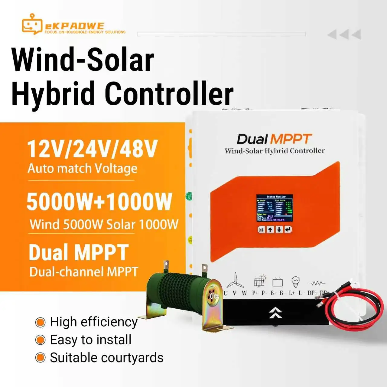 Opcje 4KW 6KW 8KW Kontroler Hybrydowy MPPT 12V 24V 48V z Wyświetlaczem Sterowanie Generowaniem Energii Poza Siecią Wiatrową i Słoneczną 6000W Maks. Energia Wiatrowa 2000W Maks. Energia Słoneczna