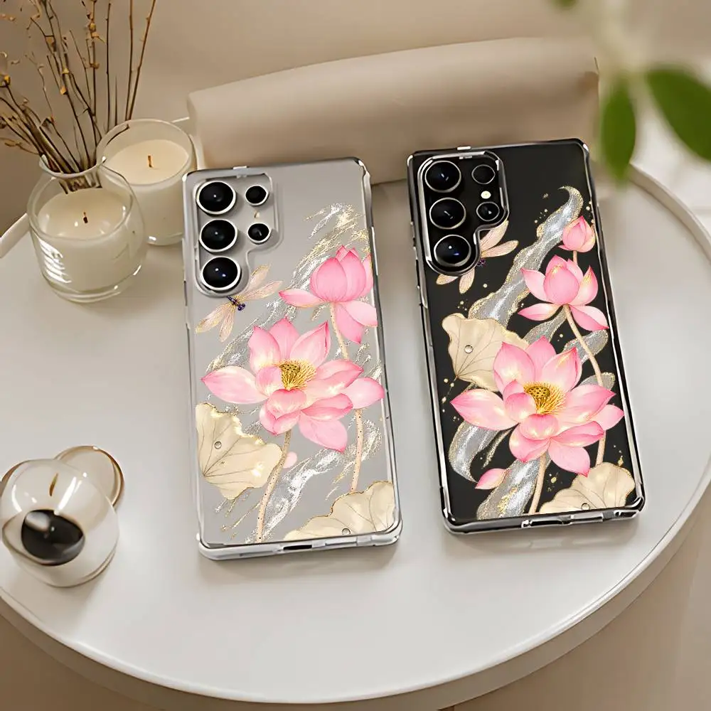 Simple Pink For Lotus Phone Case For Samsung Galaxy S21 S22 S23 S24ULTRA S25ULTRA FE Ultra Plus5G A52S S26 Shockproof Cover