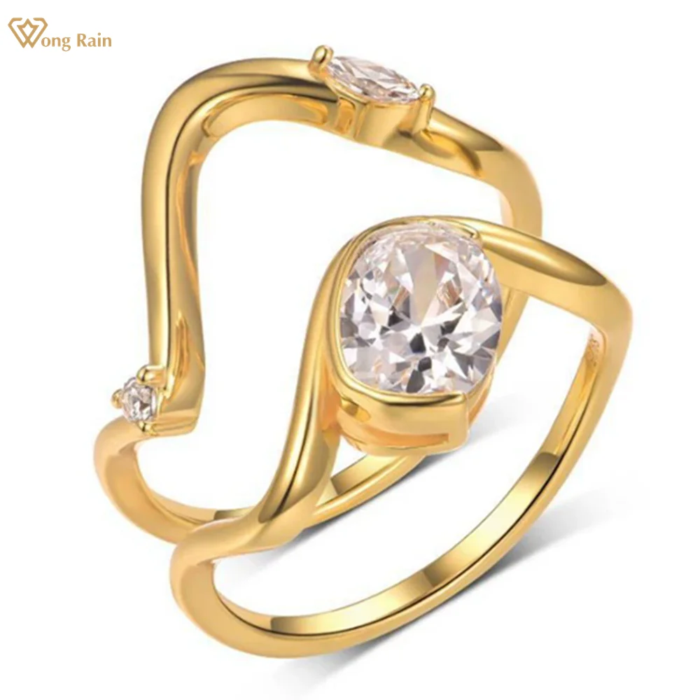 

Wong Rain 925 Sterling Silver 3EX VVS1 D Color Oval Cut 6*8 MM Real Moissanite Diamonds Gems Ring Sets Fine Jewelry Wholesale