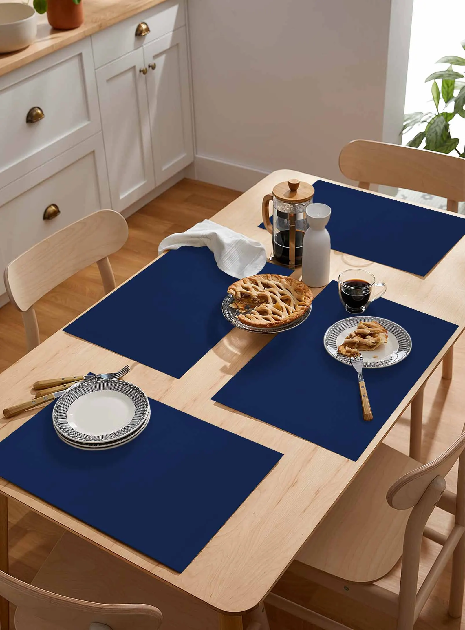 Solid Navy Blue Kitchen Tableware Cup Bottle Placemat Coffee Pads 4/6pcs Desktop Mats