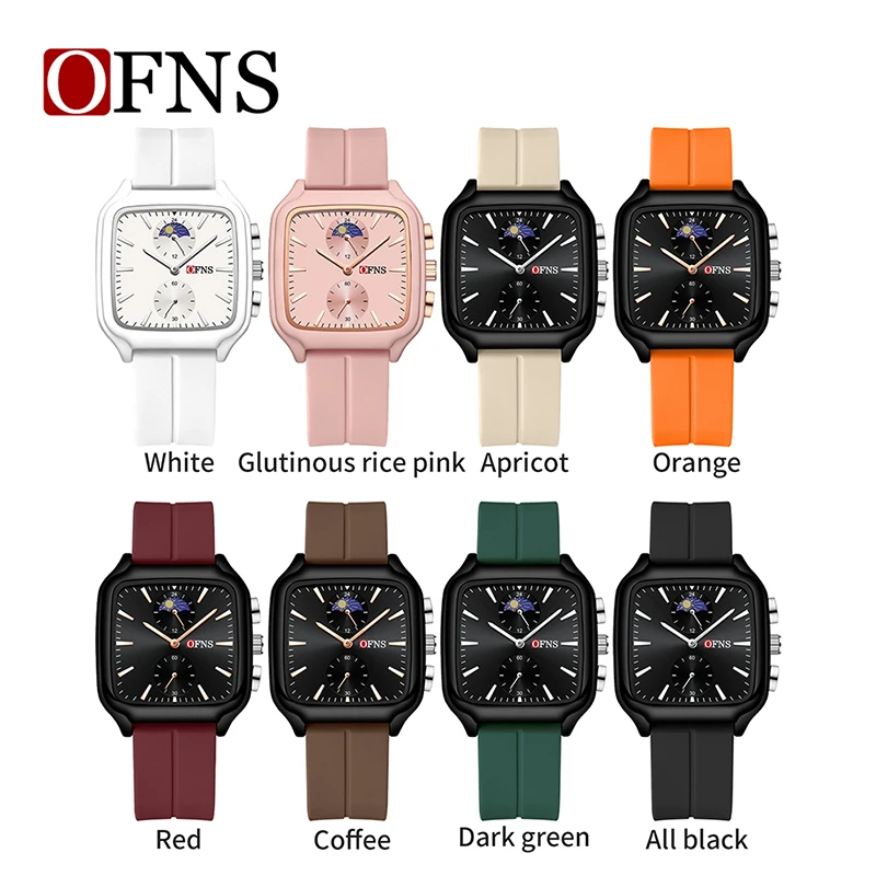 OFNS 7504 Jam Tangan Tali Silikon Wanita Fase Bulan Fashion Mewah Jam Tangan Kuarsa Muda Analog Kasual untuk Pelajar Pria dan Wanita