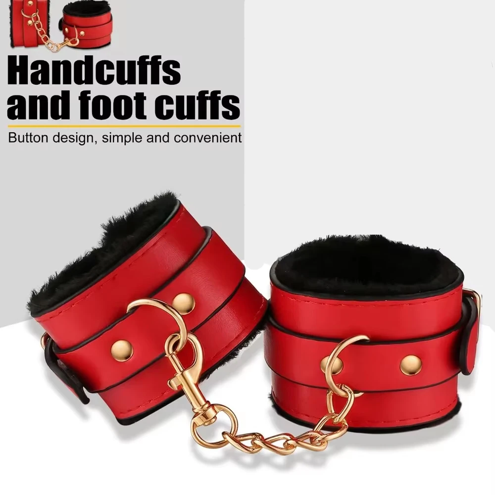 Erotic Bed Bondage Kits Slave Restraint Bondage SM Set Genuine leather Collar Mouth Gag Whips Handcuffs Adult Sex Toy For Couple view 3
