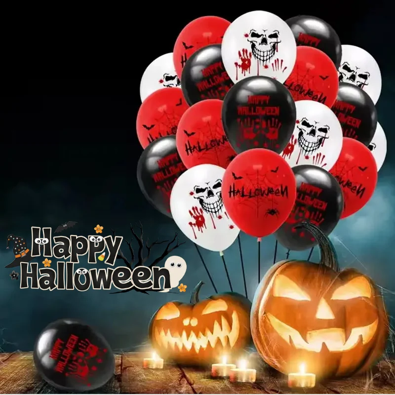 Creepy Eyeball Skull Balloons 12 Inch Halloween Latex Balloons in White Black Red Perfect for Horror Parties Holiday Decor