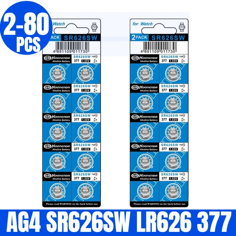 2-80Pcs AG4 LR626 1.55V Alkaline Watch Battery 377 SR626 177 626A 377A CX66W For Toy Calculator Car Key Clock Button Cell