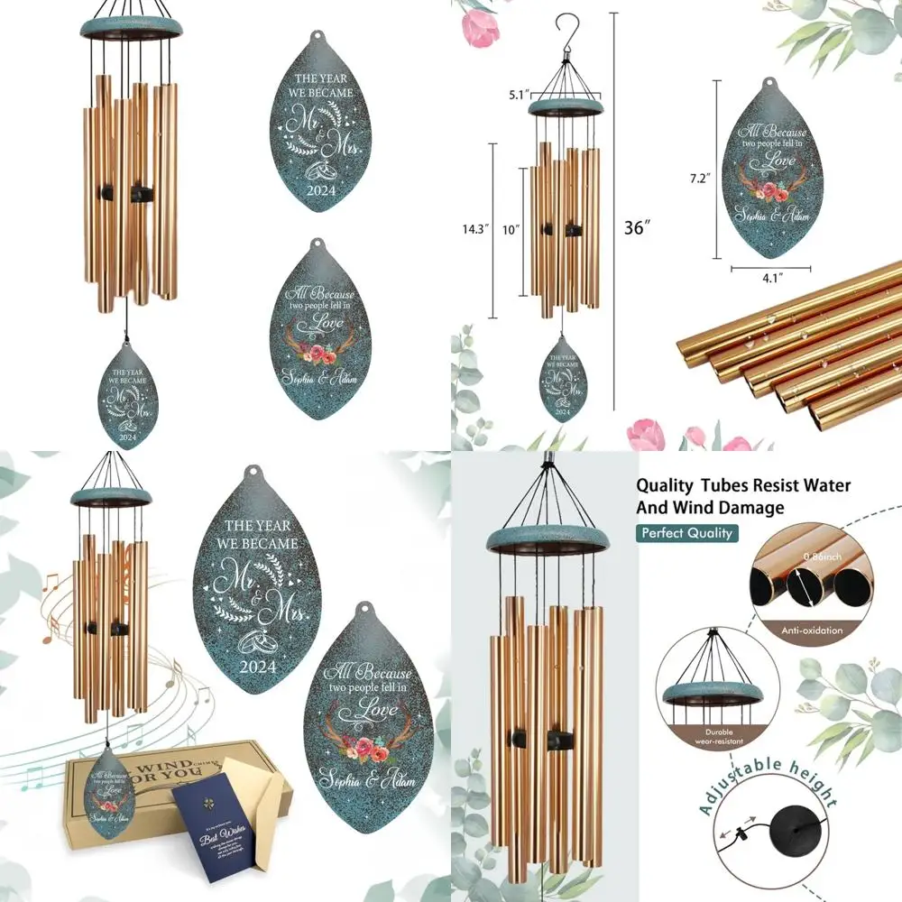 

custom engraved wind chime: couples' names & wedding date gift 2024