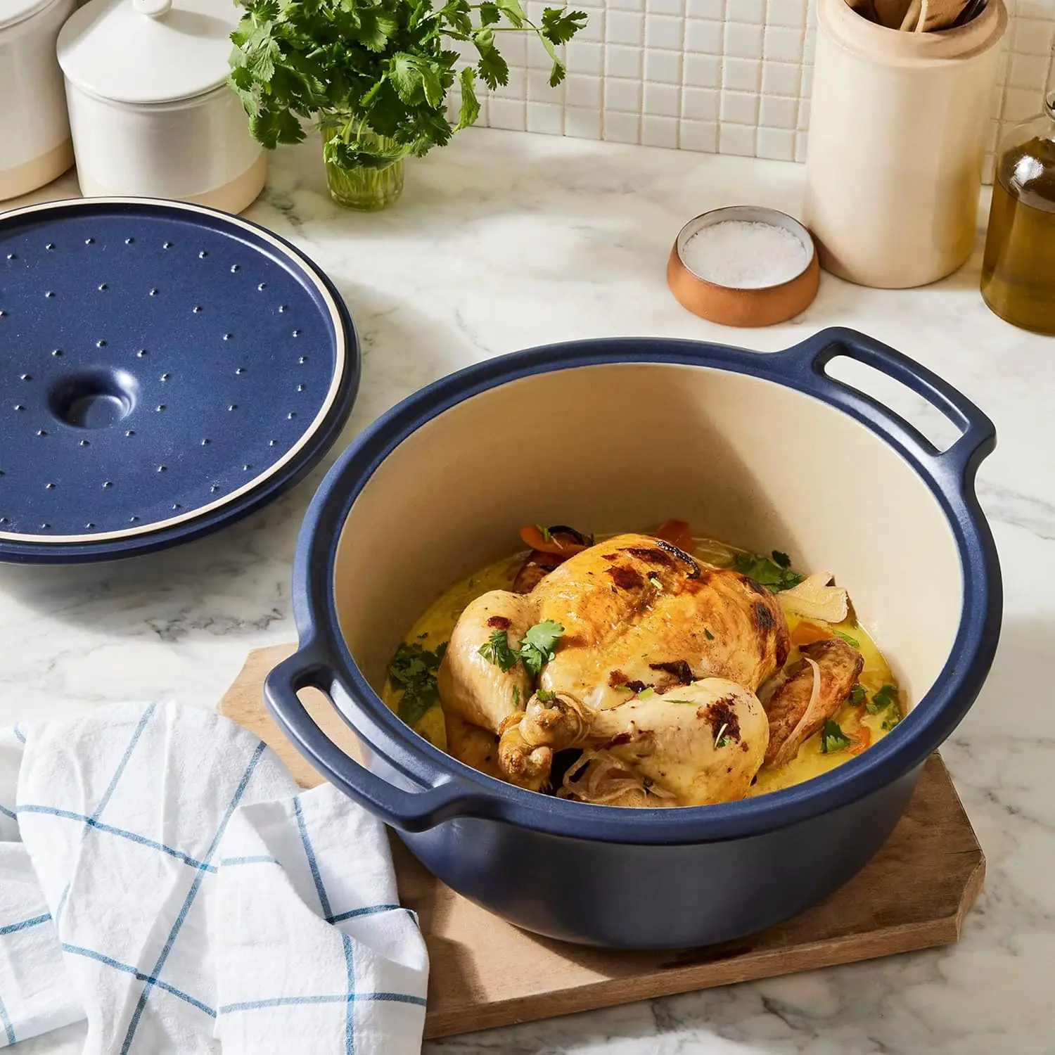 صنع في فرنسا سوبليم سيراميك 4 كيو تي. فرن هولندي مستدير، نيلي